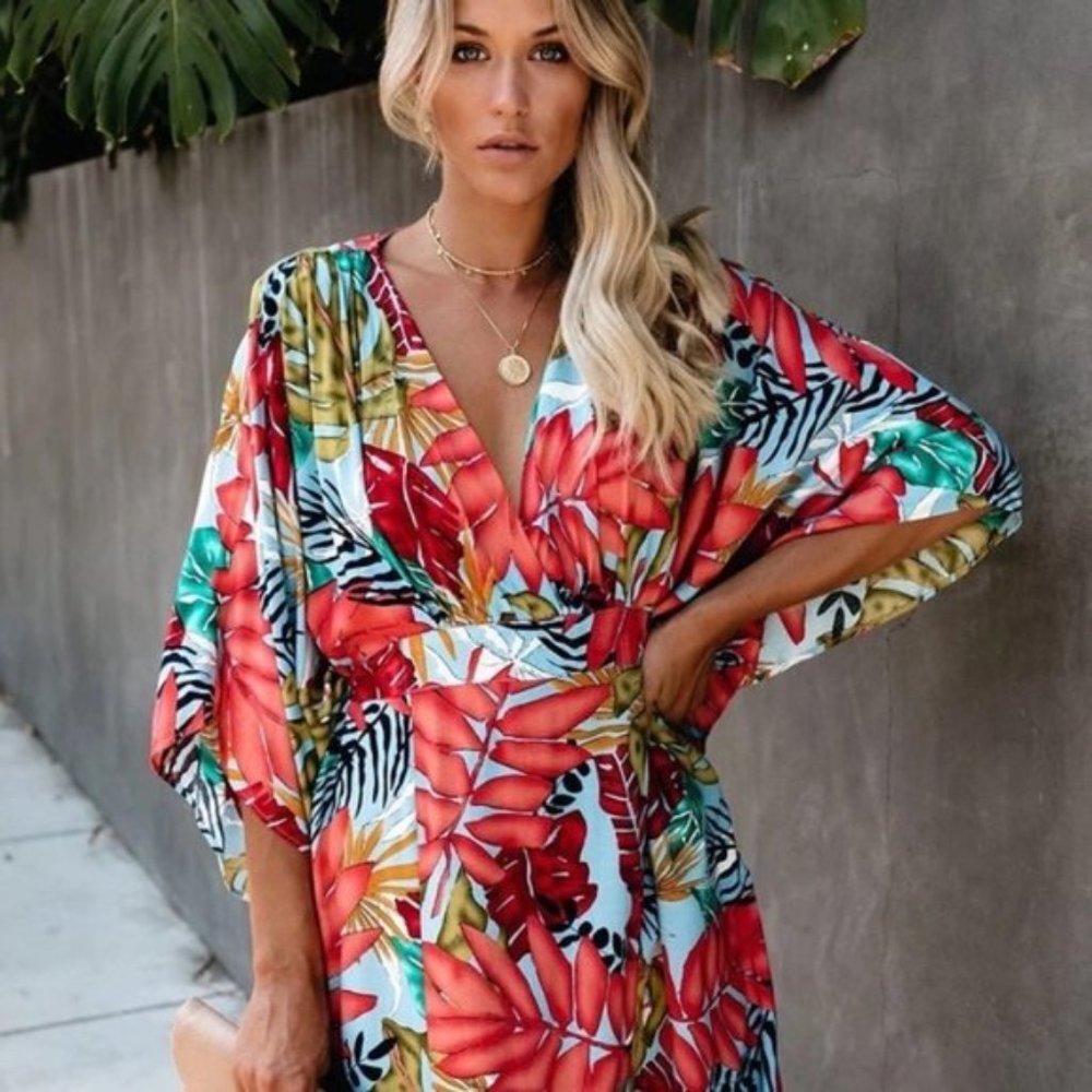 Tropical Sunset Bright Palm Print Maxi Dress - Picture 6 of 8